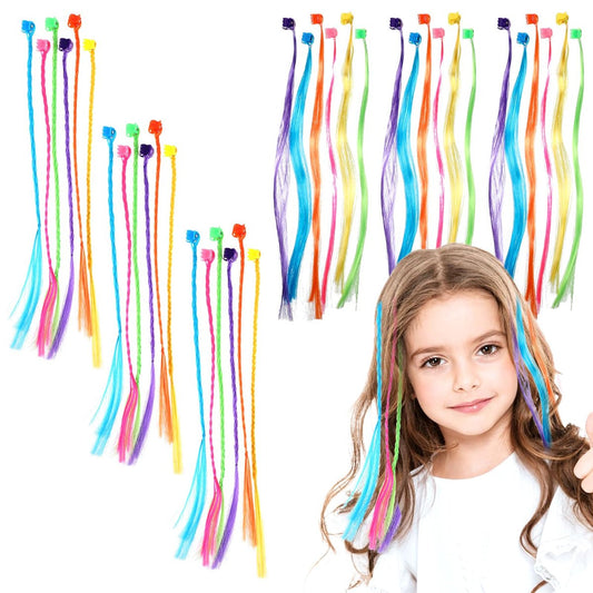 Vin Beauty 36 Pack Colored Hair Extensions for Girls - Clip-In, 33cm Length, 6 Vibrant Colors (Pink, Blue, Purple, Orange, Green, Yellow) - Braid & Straight Styles