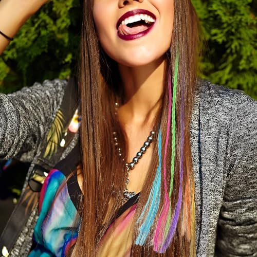 Vin Beauty 36 Pack Colored Hair Extensions for Girls - Clip-In, 33cm Length, 6 Vibrant Colors (Pink, Blue, Purple, Orange, Green, Yellow) - Braid & Straight Styles - görsel 14