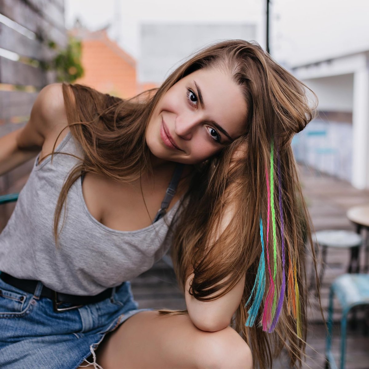Vin Beauty 36 Pack Colored Hair Extensions for Girls - Clip-In, 33cm Length, 6 Vibrant Colors (Pink, Blue, Purple, Orange, Green, Yellow) - Braid & Straight Styles - görsel 11