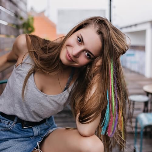 Vin Beauty 36 Pack Colored Hair Extensions for Girls - Clip-In, 33cm Length, 6 Vibrant Colors (Pink, Blue, Purple, Orange, Green, Yellow) - Braid & Straight Styles - görsel 12