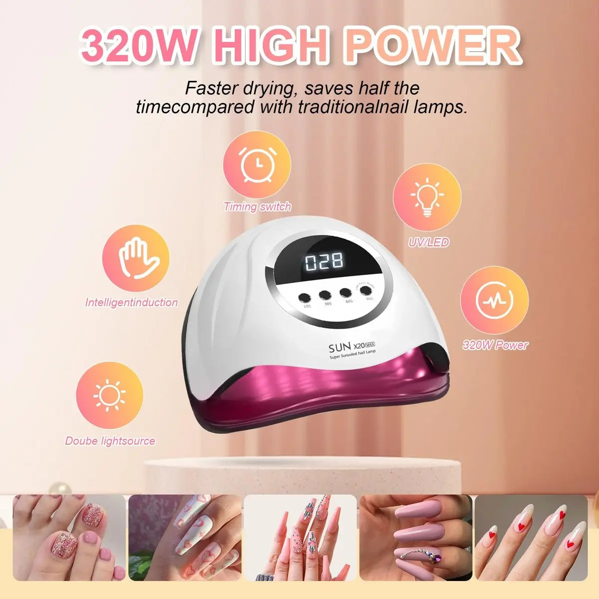 BEENLE 320W UV LED Nail Lamp – Professional Nail Dryer with 72 Beads, 4 Timers, Auto Sensor & LCD Display Avelisse