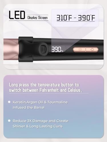 WEEYUM Travel Curling Iron 1 Inch - 5 Adjustable Temperature Settings, Mini Curling Iron with LED Display, Ceramic Tourmaline with Keratin & Argan Oil, Dual Voltage for Worldwide Use Avelisse