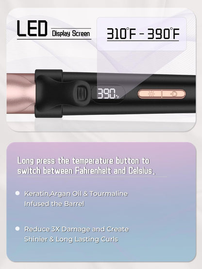 WEEYUM Travel Curling Iron 1 Inch - 5 Adjustable Temperature Settings, Mini Curling Iron with LED Display, Ceramic Tourmaline with Keratin & Argan Oil, Dual Voltage for Worldwide Use Avelisse