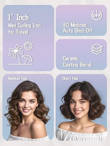 WEEYUM Travel Curling Iron 1 Inch - 5 Adjustable Temperature Settings, Mini Curling Iron with LED Display, Ceramic Tourmaline with Keratin & Argan Oil, Dual Voltage for Worldwide Use Avelisse