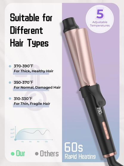 WEEYUM Travel Curling Iron 1 Inch - 5 Adjustable Temperature Settings, Mini Curling Iron with LED Display, Ceramic Tourmaline with Keratin & Argan Oil, Dual Voltage for Worldwide Use Avelisse