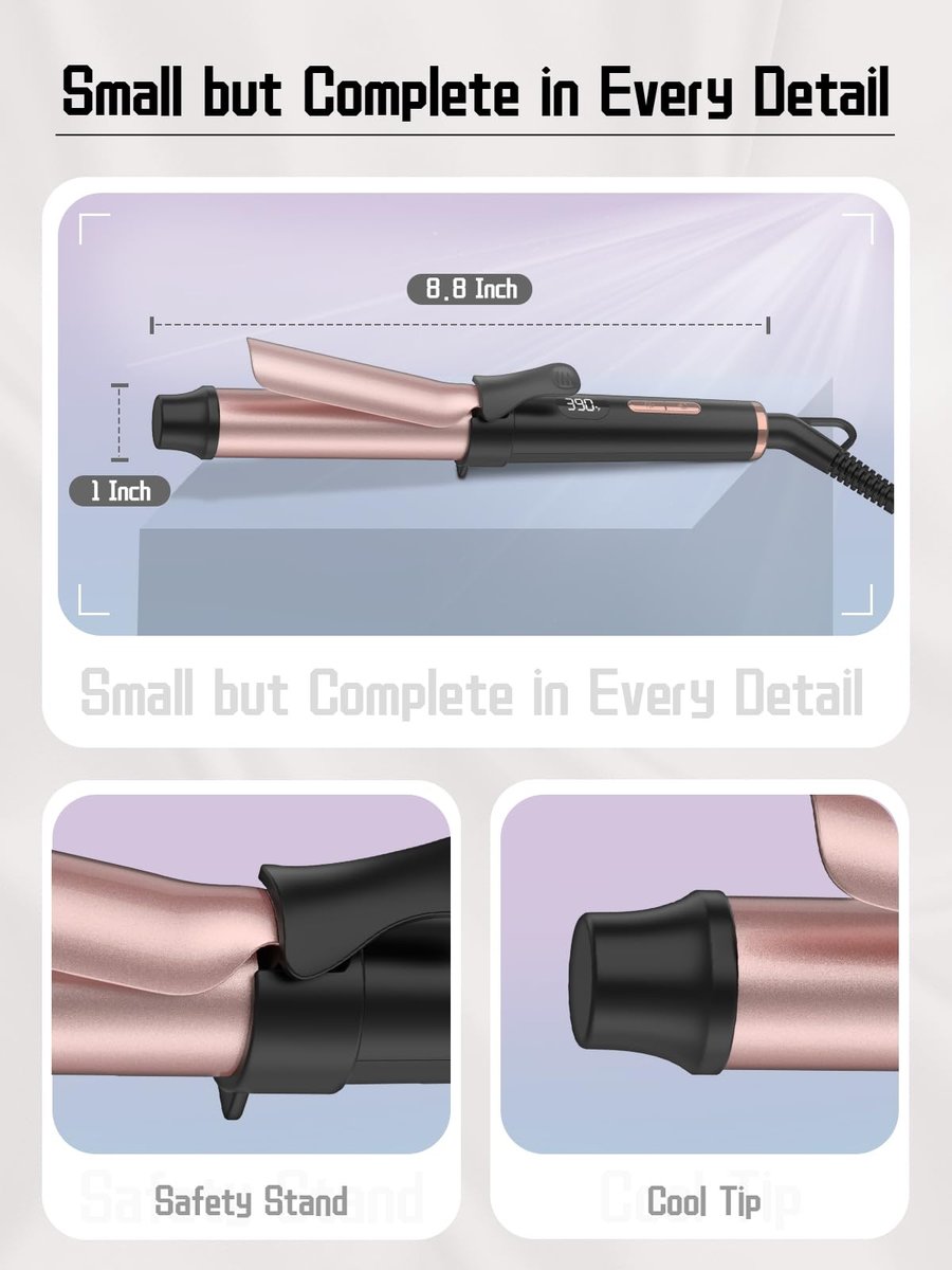 WEEYUM Travel Curling Iron 1 Inch - 5 Adjustable Temperature Settings, Mini Curling Iron with LED Display, Ceramic Tourmaline with Keratin & Argan Oil, Dual Voltage for Worldwide Use Avelisse