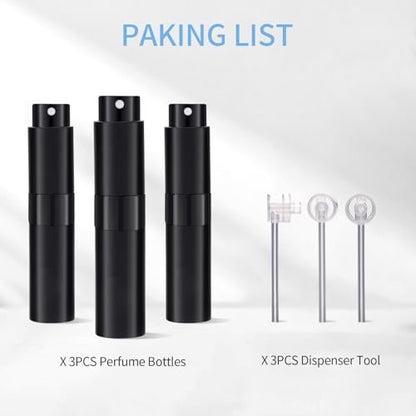 Putmhim 3Pcs 8ml Cologne Travel Bottle, Refillable Perfume Atomizer, Mini Perfume Dispenser (Black)