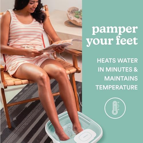 HoMedics Smart Space Elite Collapsible Footbath with Heat Boost, Bubble Massage & 3 Pedicure Attachments - Teal Avelisse