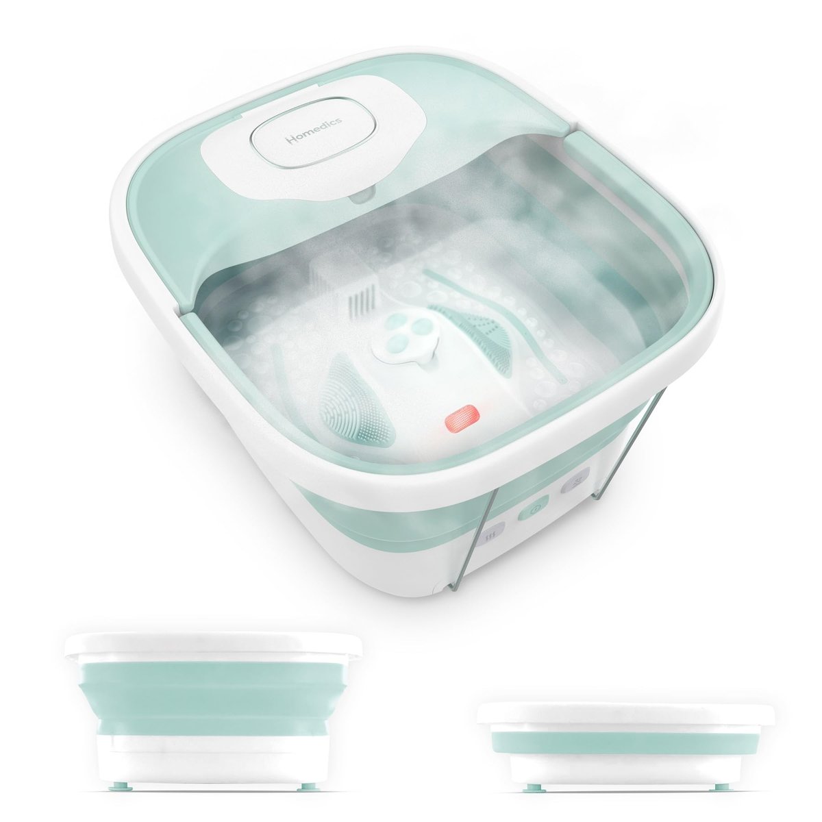 HoMedics Smart Space Elite Collapsible Footbath with Heat Boost, Bubble Massage & 3 Pedicure Attachments - Teal Avelisse