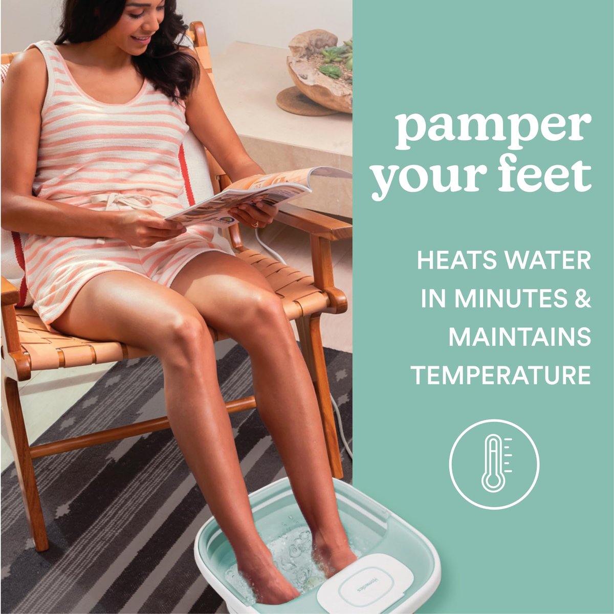 HoMedics Smart Space Elite Collapsible Footbath with Heat Boost, Bubble Massage & 3 Pedicure Attachments - Teal Avelisse