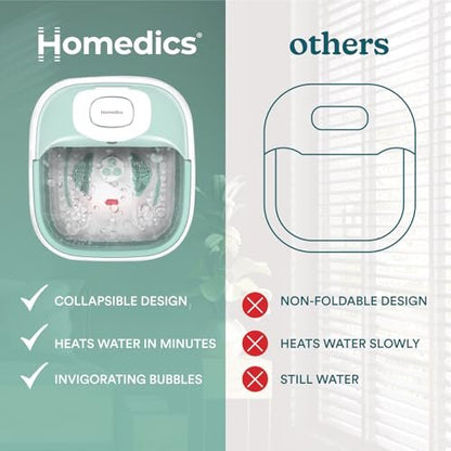 HoMedics Smart Space Elite Collapsible Footbath with Heat Boost, Bubble Massage & 3 Pedicure Attachments - Teal Avelisse