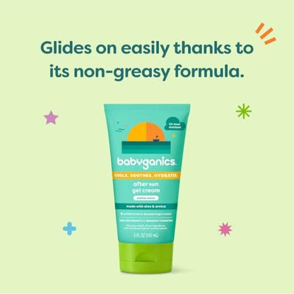 Babyganics After Sun Gel Cream, Mellow Melon, 5 oz - Soothing Moisturizer for Sun-Exposed Skin