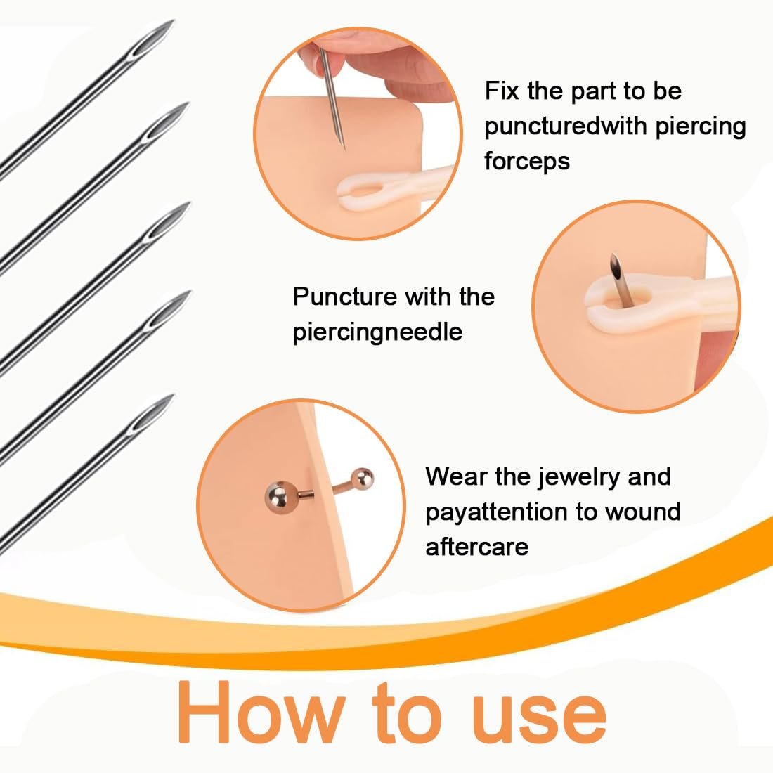 Professional 30-Piece Ear Nose Piercing Needles Kit - 18G Sterile Disposable Stainless Steel Body Piercing Needles with Forceps Clamp - görsel 5