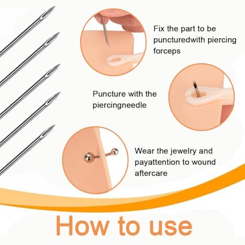 Professional 30-Piece Ear Nose Piercing Needles Kit - 18G Sterile Disposable Stainless Steel Body Piercing Needles with Forceps Clamp - görsel 6
