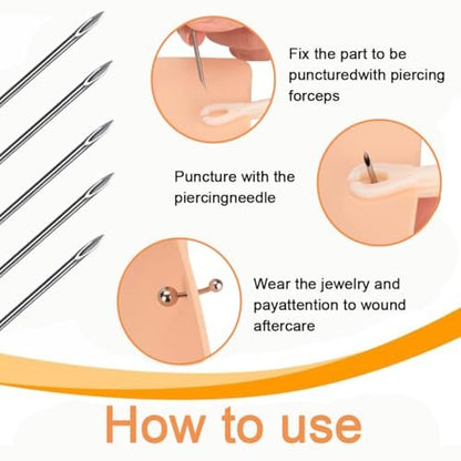 Professional 30-Piece Ear Nose Piercing Needles Kit - 18G Sterile Disposable Stainless Steel Body Piercing Needles with Forceps Clamp