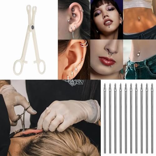 Professional 30-Piece Ear Nose Piercing Needles Kit - 18G Sterile Disposable Stainless Steel Body Piercing Needles with Forceps Clamp - görsel 10