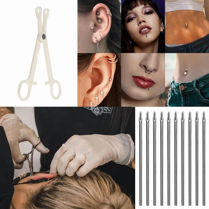 Professional 30-Piece Ear Nose Piercing Needles Kit - 18G Sterile Disposable Stainless Steel Body Piercing Needles with Forceps Clamp