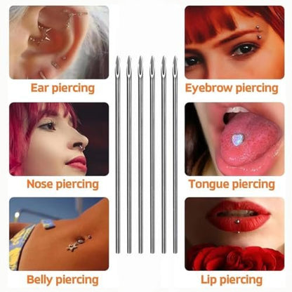 Professional 30-Piece Ear Nose Piercing Needles Kit - 18G Sterile Disposable Stainless Steel Body Piercing Needles with Forceps Clamp