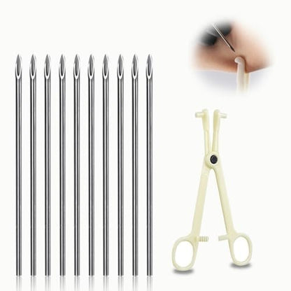 Professional 30-Piece Ear Nose Piercing Needles Kit - 18G Sterile Disposable Stainless Steel Body Piercing Needles with Forceps Clamp