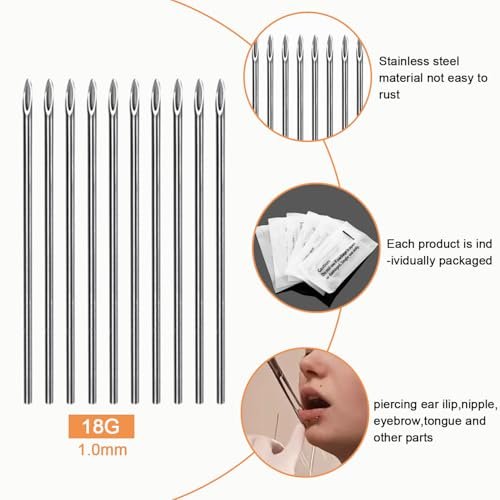 Professional 30-Piece Ear Nose Piercing Needles Kit - 18G Sterile Disposable Stainless Steel Body Piercing Needles with Forceps Clamp - görsel 4