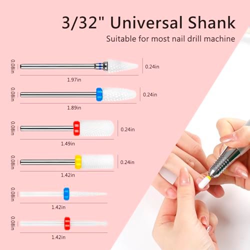BQAN Ceramic Nail Drill Bits Set 6Pcs - Professional 3/32" Efile Bits for Cuticle Removal, Acrylic & Gel Nails - Manicure Tools for Nail Techs Salon & Home Use - görsel 10