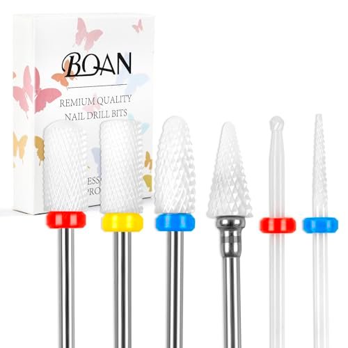 BQAN Ceramic Nail Drill Bits Set 6Pcs - Professional 3/32" Efile Bits for Cuticle Removal, Acrylic & Gel Nails - Manicure Tools for Nail Techs Salon & Home Use - görsel 2
