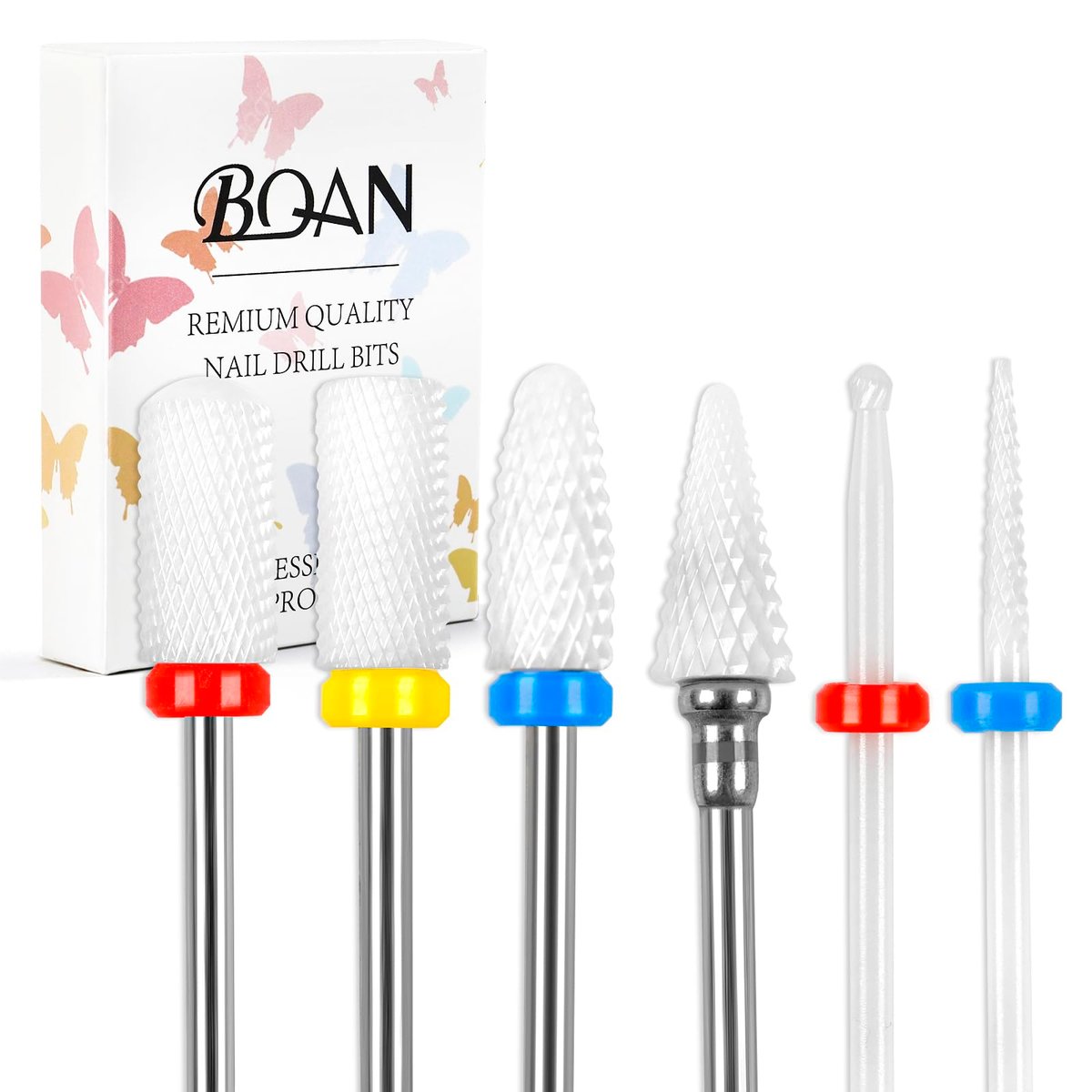BQAN Ceramic Nail Drill Bits Set 6Pcs - Professional 3/32" Efile Bits for Cuticle Removal, Acrylic & Gel Nails - Manicure Tools for Nail Techs Salon & Home Use - görsel 1