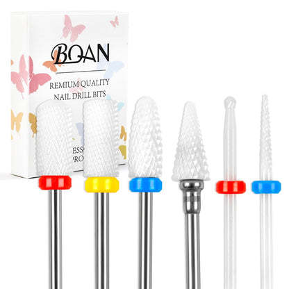 BQAN Ceramic Nail Drill Bits Set 6Pcs - Professional 3/32" Efile Bits for Cuticle Removal, Acrylic & Gel Nails - Manicure Tools for Nail Techs Salon & Home Use
