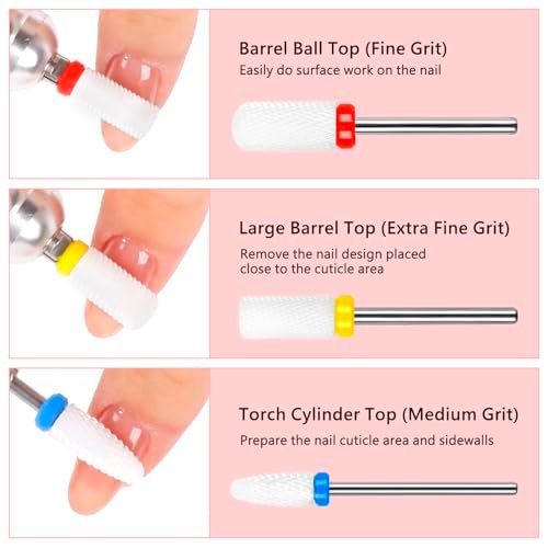 BQAN Ceramic Nail Drill Bits Set 6Pcs - Professional 3/32" Efile Bits for Cuticle Removal, Acrylic & Gel Nails - Manicure Tools for Nail Techs Salon & Home Use - görsel 6