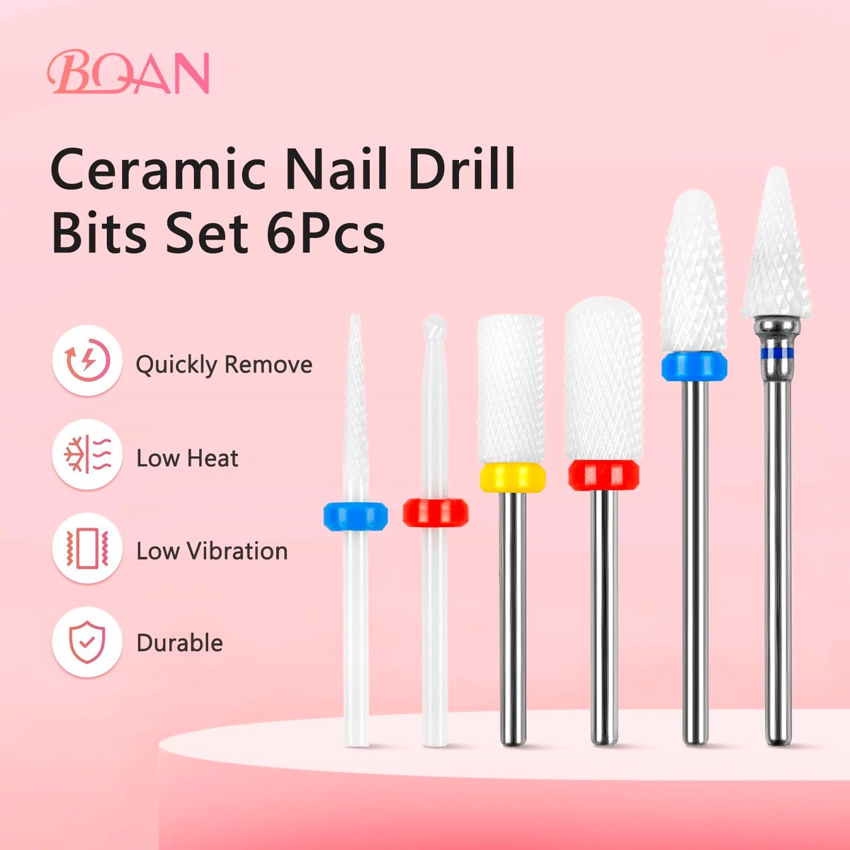 BQAN Ceramic Nail Drill Bits Set 6Pcs - Professional 3/32" Efile Bits for Cuticle Removal, Acrylic & Gel Nails - Manicure Tools for Nail Techs Salon & Home Use - görsel 3