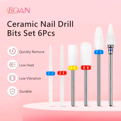 BQAN Ceramic Nail Drill Bits Set 6Pcs - Professional 3/32" Efile Bits for Cuticle Removal, Acrylic & Gel Nails - Manicure Tools for Nail Techs Salon & Home Use - görsel 4
