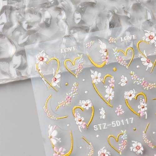 3D Embossed Flower Nail Art Stickers - Self-Adhesive 5D Floral Decals for Spring & Summer Nail Design (4 Sheets) - görsel 15