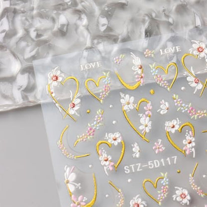 3D Embossed Flower Nail Art Stickers - Self-Adhesive 5D Floral Decals for Spring & Summer Nail Design (4 Sheets)