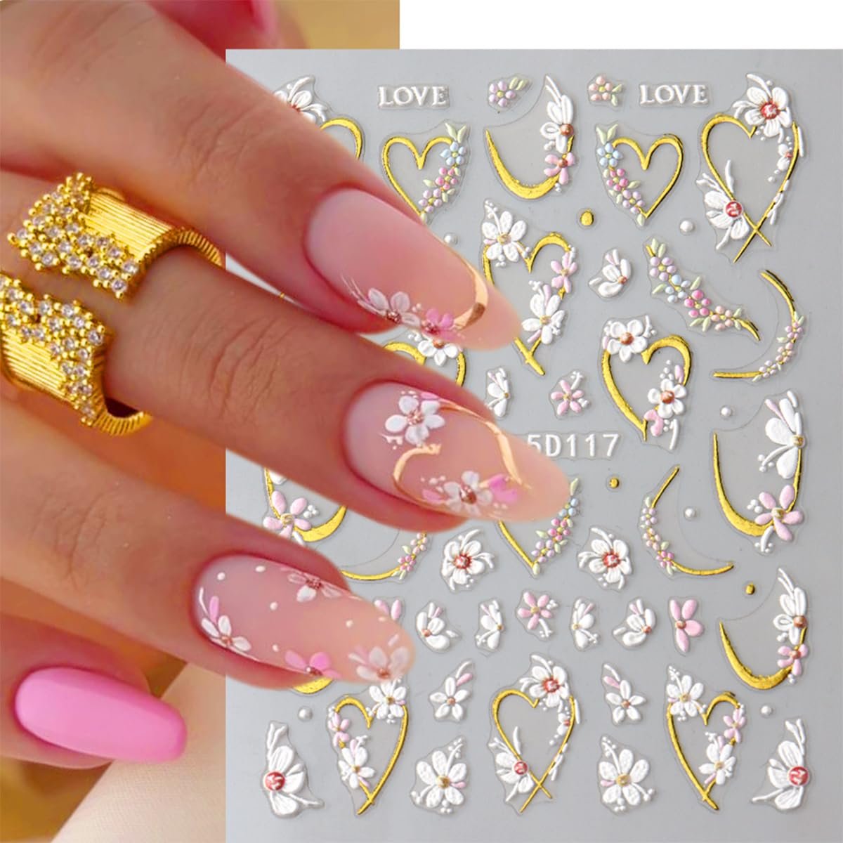 3D Embossed Flower Nail Art Stickers - Self-Adhesive 5D Floral Decals for Spring & Summer Nail Design (4 Sheets) - görsel 7