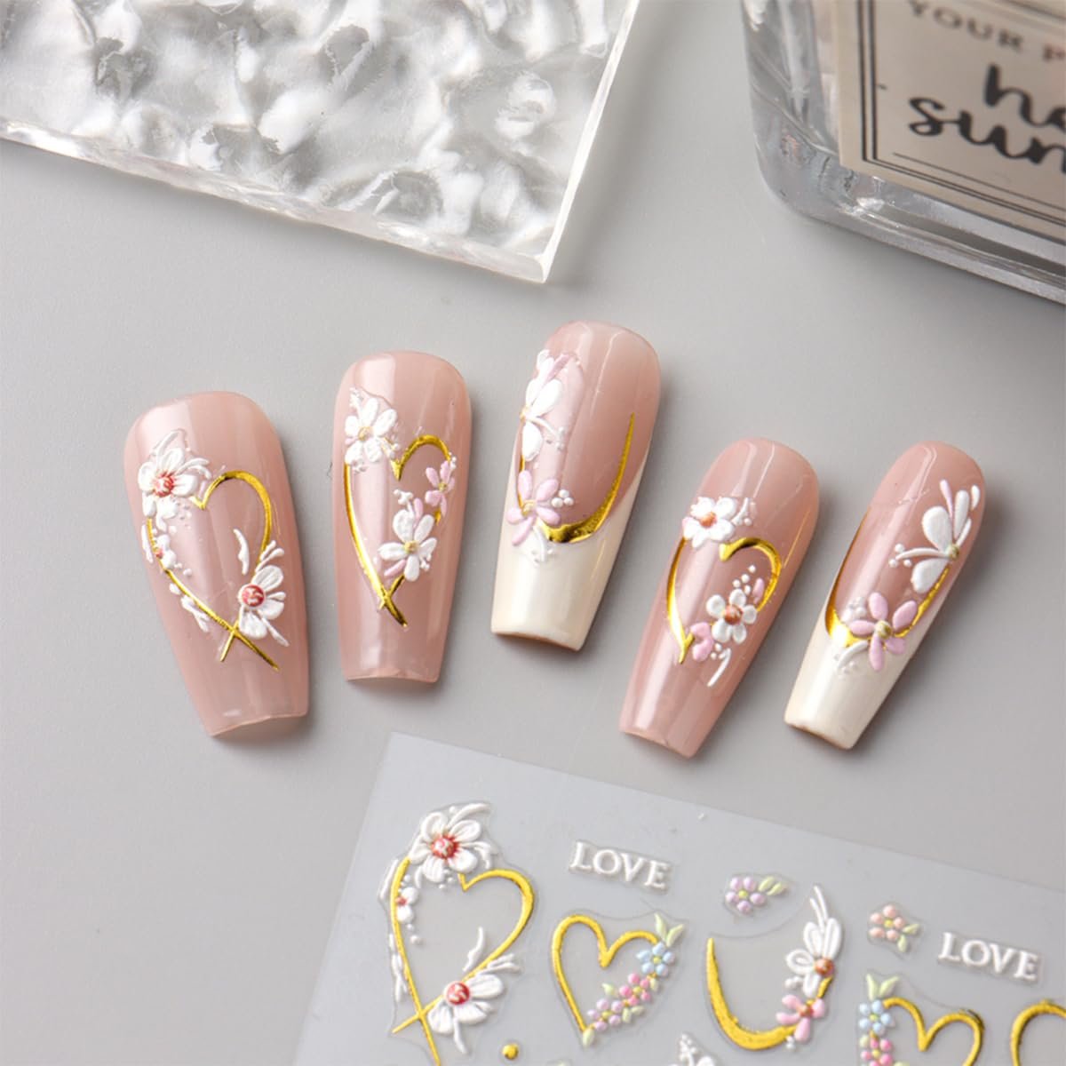 3D Embossed Flower Nail Art Stickers - Self-Adhesive 5D Floral Decals for Spring & Summer Nail Design (4 Sheets) - görsel 16