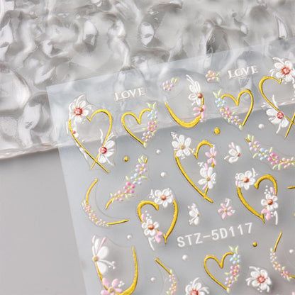 3D Embossed Flower Nail Art Stickers - Self-Adhesive 5D Floral Decals for Spring & Summer Nail Design (4 Sheets)