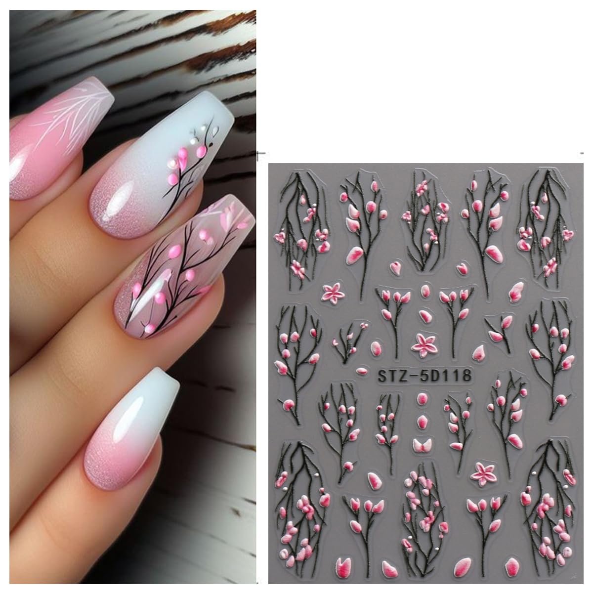 3D Embossed Flower Nail Art Stickers - Self-Adhesive 5D Floral Decals for Spring & Summer Nail Design (4 Sheets) - görsel 9
