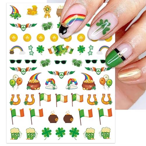 IDDFEVE St. Patrick's Day Nail Art Stickers - Irish Shamrock Leprechaun Hat 3D Self-Adhesive Nail Decals Lucky Clover Design (7 Sheets) - görsel 8