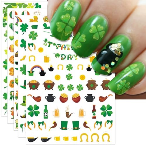 IDDFEVE St. Patrick's Day Nail Art Stickers - Irish Shamrock Leprechaun Hat 3D Self-Adhesive Nail Decals Lucky Clover Design (7 Sheets) - görsel 2