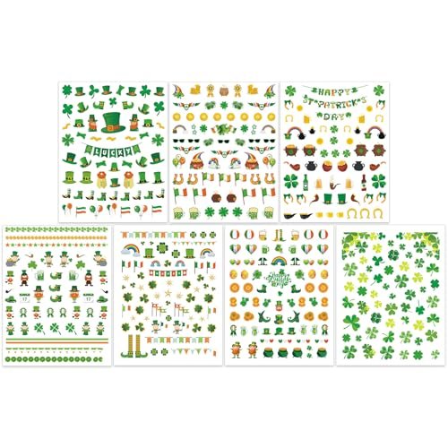 IDDFEVE St. Patrick's Day Nail Art Stickers - Irish Shamrock Leprechaun Hat 3D Self-Adhesive Nail Decals Lucky Clover Design (7 Sheets) - görsel 12