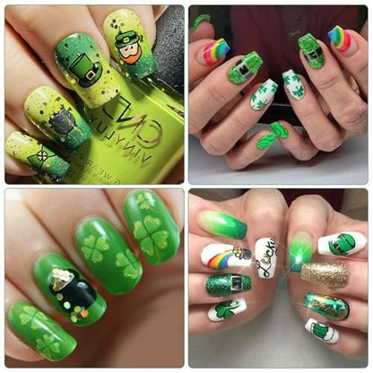 IDDFEVE St. Patrick's Day Nail Art Stickers - Irish Shamrock Leprechaun Hat 3D Self-Adhesive Nail Decals Lucky Clover Design (7 Sheets)