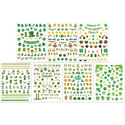 IDDFEVE St. Patrick's Day Nail Art Stickers - Irish Shamrock Leprechaun Hat 3D Self-Adhesive Nail Decals Lucky Clover Design (7 Sheets)