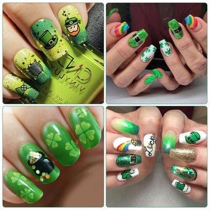IDDFEVE St. Patrick's Day Nail Art Stickers - Irish Shamrock Leprechaun Hat 3D Self-Adhesive Nail Decals Lucky Clover Design (7 Sheets)