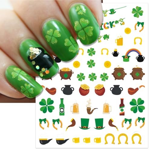 IDDFEVE St. Patrick's Day Nail Art Stickers - Irish Shamrock Leprechaun Hat 3D Self-Adhesive Nail Decals Lucky Clover Design (7 Sheets) - görsel 4