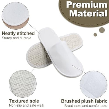 CarryEpic Disposable Slippers for Guest - 6 Pairs White Spa Hotel House Slippers for Shoeless Home Bulk Indoor Slippers for Women & Men