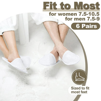 CarryEpic Disposable Slippers for Guest - 6 Pairs White Spa Hotel House Slippers for Shoeless Home Bulk Indoor Slippers for Women & Men