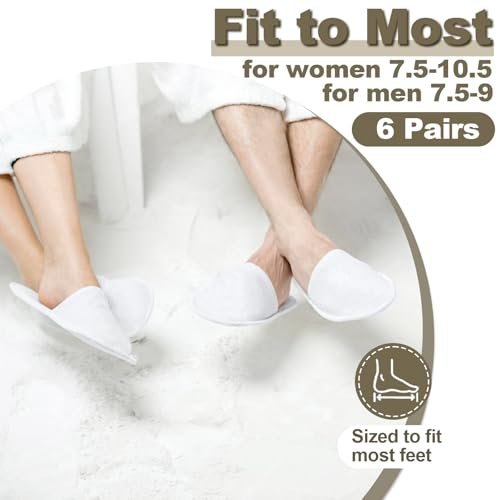 CarryEpic Disposable Slippers for Guest - 6 Pairs White Spa Hotel House Slippers for Shoeless Home Bulk Indoor Slippers for Women & Men - görsel 12