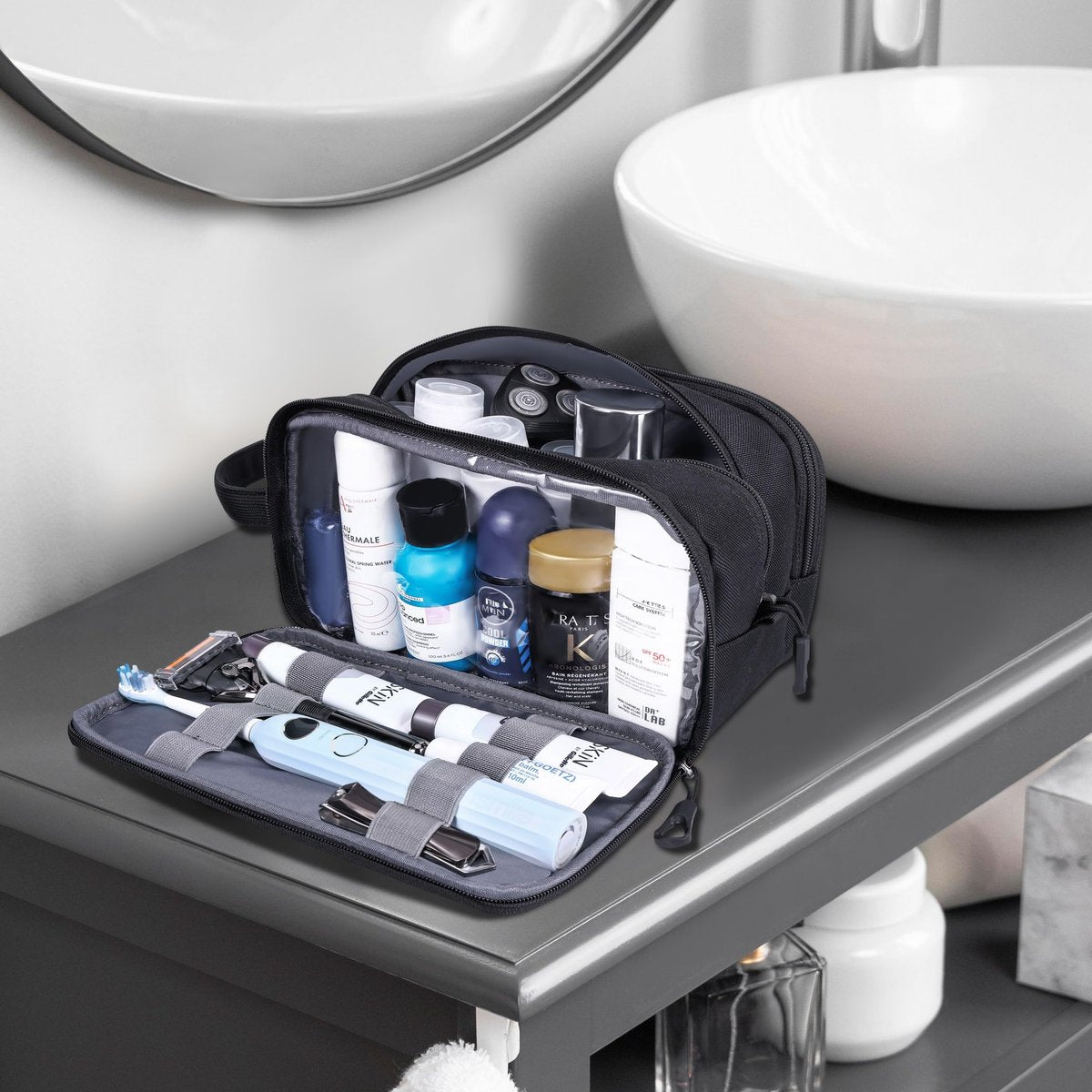 HILOMON Men's Toiletry Bag - Tactical Inspired Hygiene Shaving Bath Shower Grooming Toiletries Bag for Men, Water-Resistant Travel Dop Kit (Black, 10.3"x6.1"x4.3") - görsel 13