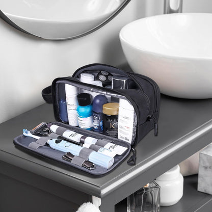 HILOMON Men's Toiletry Bag - Tactical Inspired Hygiene Shaving Bath Shower Grooming Toiletries Bag for Men, Water-Resistant Travel Dop Kit (Black, 10.3"x6.1"x4.3")