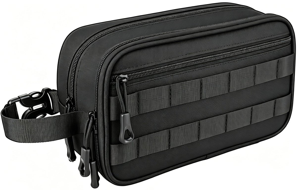 HILOMON Men's Toiletry Bag - Tactical Inspired Hygiene Shaving Bath Shower Grooming Toiletries Bag for Men, Water-Resistant Travel Dop Kit (Black, 10.3"x6.1"x4.3") - görsel 1